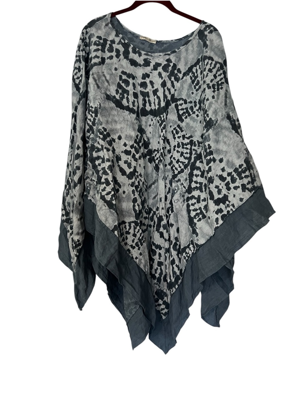 Elena Baldi Blue 100% Linen Poncho Cape Made in Italy